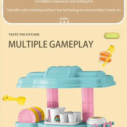 Mini Kitchen Counter Play Set DIY Simulated Cooking Food Tableware Play House Role Play Pretend Game Toy Gift Kid Boy Children