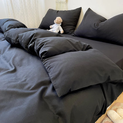 Black Bedding Set Soft Bed Linen Set Washed Cotton Duvet Cover Pillowcase and Bedsheet постельное бельё набор Home Bedclothes