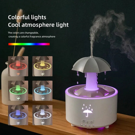 Colorful Rain Drop Aroma Diffuser with Rotating Water Mist 300ml Ultrasonic Humidifier/Remote Control/Timer/LED Light