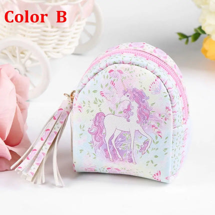 Women PU Leather Unicorn Coin Purse Mini Wallet Zipper Coin Backpack Keys Pouch Storage Bag Card Holder Home Storage Organizer