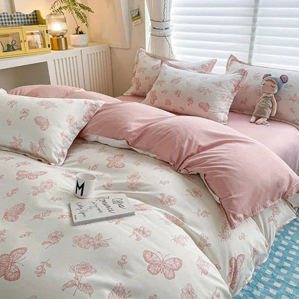 Cream Floral Bedding Set No Filler Breathable Green Ins Double Queen Size Comforter Duvet Cover Flat Sheet Pillowcase Bed Linens