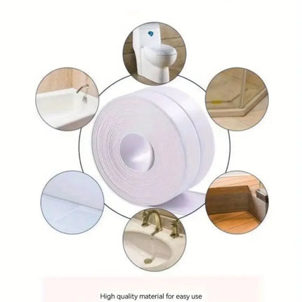 1 Roll of Waterproof White PVC Self-Adhesive Tape - Perfect for Bathroom, Sink & Kitchen - Super Strong Stickiness!