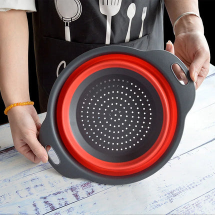 Silicone Round Folding Vegetable Fruits Washing Drain Basket Collapsible Colander Strainer Basket Kitchen Gadgets