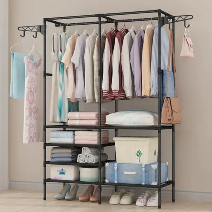 Metal Floor Clothes Rack with Shelves