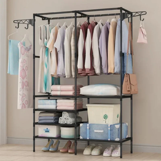 Metal Floor Clothes Rack with Shelves