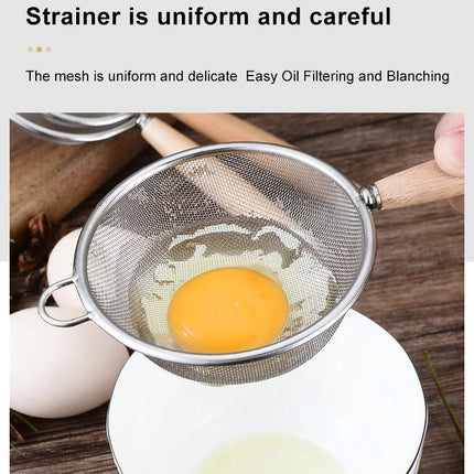 1pc 304 Stainless Steel Mesh Filter Spoon with Wooden Handle Flour Filter Spoon Household Kitchen Fried Food Filter Oil