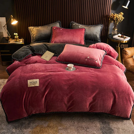 Winter Milk Velvet Quilt Duvet Cover Bedding Set Warm Thicken Bed Quilt Cover Double Bed Cover Queen King Comforter Cover 220x24