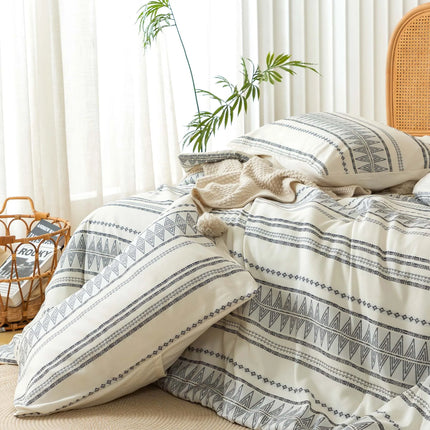 Ultra-Soft Boho Comforter Sets, Lightweight Brushed Microfiber Bohemian Chic Striped  Bedding Quilt Down Comforter Pillowsham