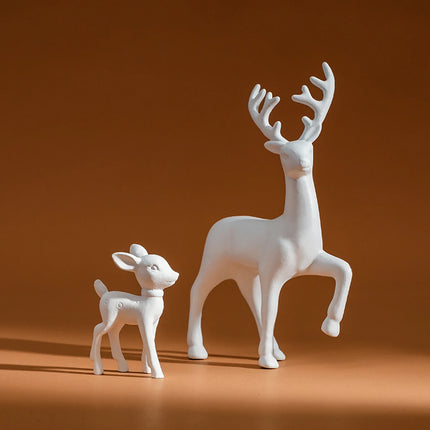2 Pcs Cute Mother Deer Fawn Sculptures