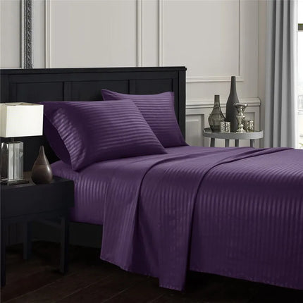 Embossed Brushed Stripe 3/4 Pieces Bed Set Flat Sheet Fitted Sheet Pillowcase Bedding Set for Twin Full Queen King Pillow Sham