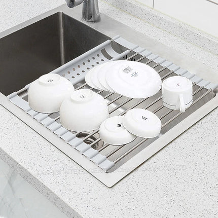 Roll Up Dish Drying Rack over sink,304 Stainless Steel Dish Drainer Shelf Organizer Tableware Plate Storage,Kitchen accessories