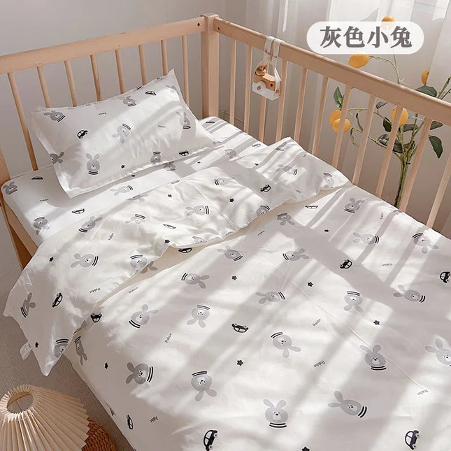 3Pcs Set Newborn Baby Bedding Sets Cotton Cartoon Printing Infant Toddlers Bed Sheet Pillowcase Duvet Cover Case Blanket Kids