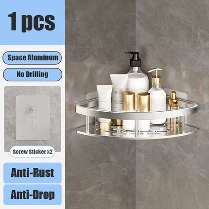 No Drill Wall-Mounted Bathroom Shelf Corner Rack