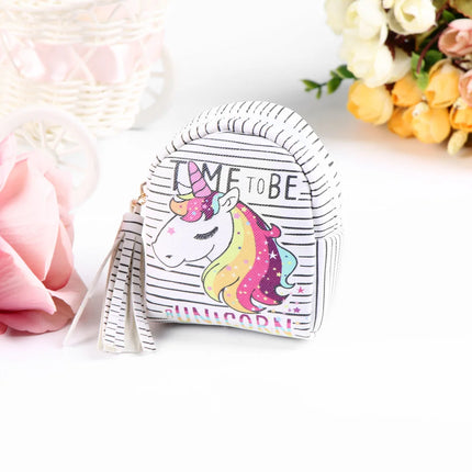 Women PU Leather Unicorn Coin Purse Mini Wallet Zipper Coin Backpack Keys Pouch Storage Bag Card Holder Home Storage Organizer