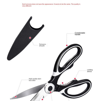 Kitchen Scissors Chicken Bone Scissors with Cover Stainless Steel Heavy Duty Multipurpose Scissors for Opening Bottle Nutcracker