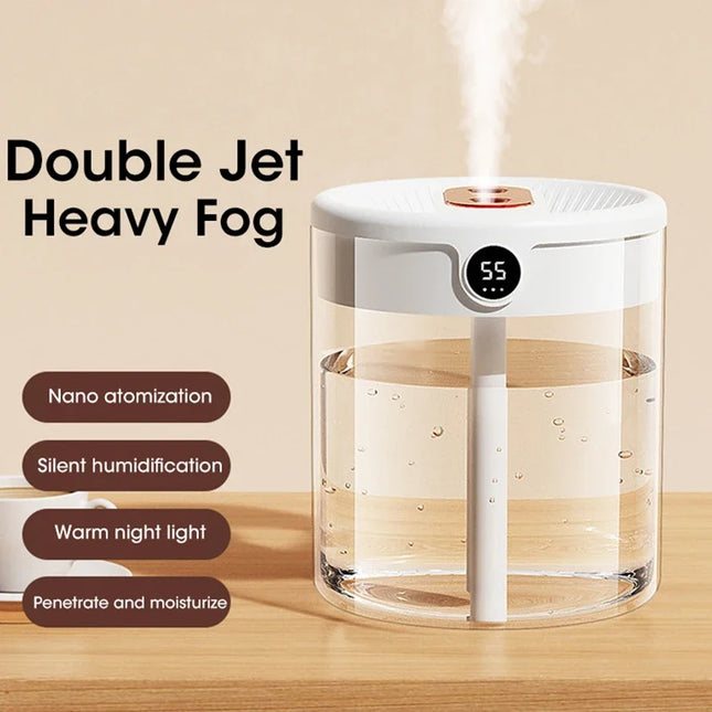 2L Cool Mist Double Spray Humidifier Atomizer Usb Night Light Home Mute Bedroom Office Night Light Digital Display Humidificador