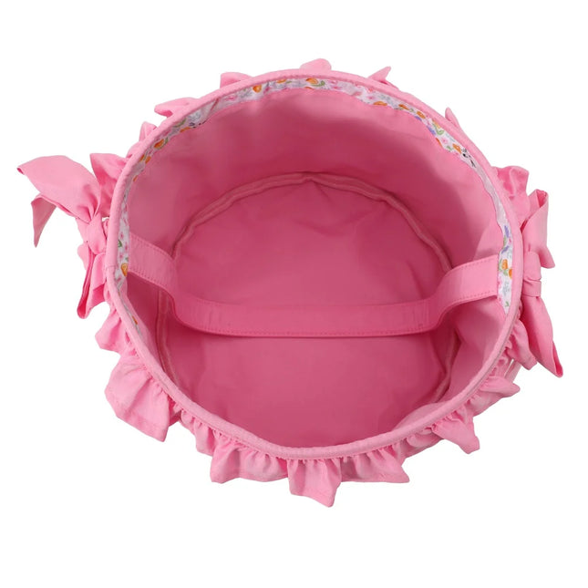 Floral Easter Basket With Ruffle And Bow For Girls Kids Carrot Candy Gift Tote Bag Egg Hunting Game Party Home Festival Decor