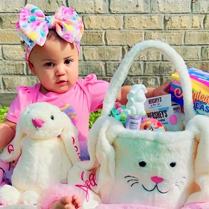 Personalized Plush Easter Bunny Basket for kids boys girls Cotton Toy Bag for Easter Egg Hunt Kids Holiday Gift Party supplies