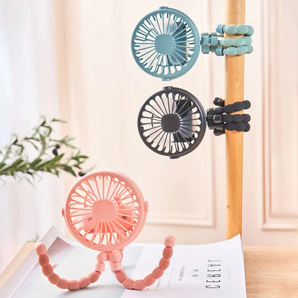Portable Oscillating Pram Fan Mini Handheld Personal Car Seat Baby Fan with Flexible Tripod Clip-on USB Battery Operated