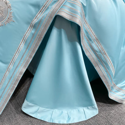 Stripe Embroidery Bedding Sets Luxury Egyptian Cotton Duvet Cover Fitted Bed Sheet Pillowcases Solid Color Mattress Cover