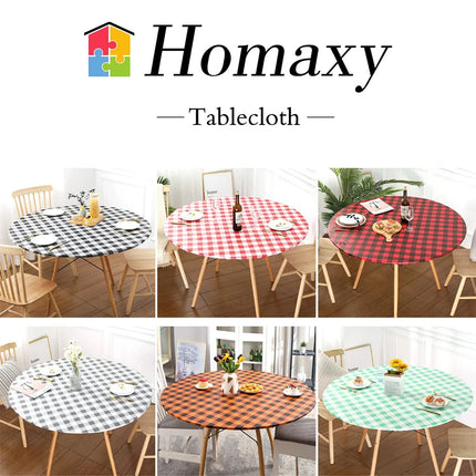 Homaxy Round Table Cloth Fitted Vinyl Tablecloth Elastic Waterproof Dining Table Covers Home Decoration For Picnic Camping Out