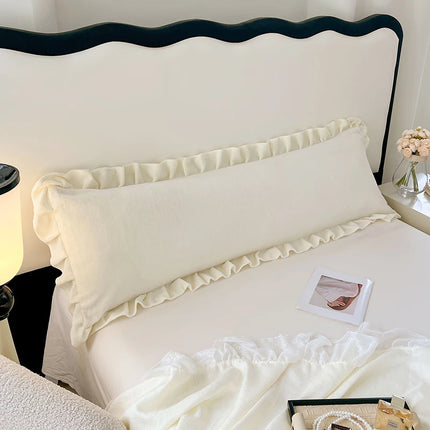 Length Sleeping Pillowcase with Ruffle Winter Couple Double Fleece Flannel Warmth Big Size Pillow Covers Home Bedding 45*180cm