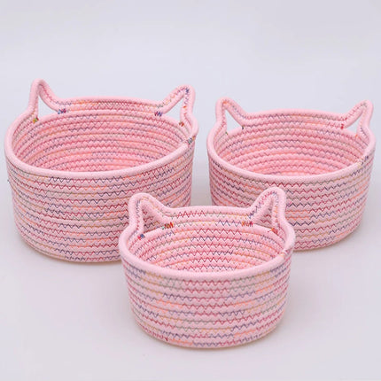 Cotton thread basket woven basket storage basket desktop storage home storage suppliesCat ears round storage basket