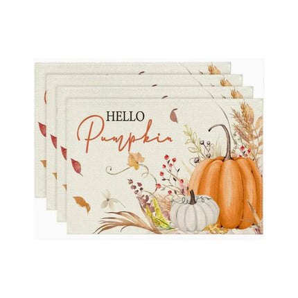 4/6pcs Placemats Thanksgiving Pumpkin Harvest Kitchen Dining Table Decor Accessories Heat Resistant Linen Tableware Mats Coaster