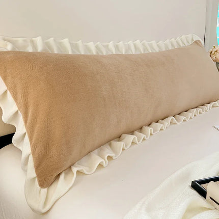 Length Sleeping Pillowcase with Ruffle Winter Couple Double Fleece Flannel Warmth Big Size Pillow Covers Home Bedding 45*180cm