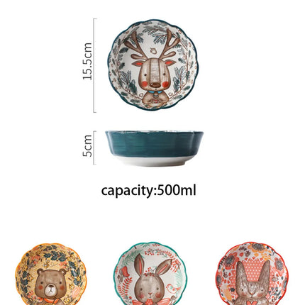 Ceramic Bakeware With Handle Forest Animals Baking Pan  Underglaze  Kitchen Tableware Salad Bowl Au Gratin Dishes