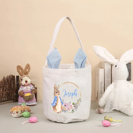 Personalized Name Bunny Themed Easter Tote Bags Reusable for Easter Basket Stuffers Egg Hunt Spring Celebration Party supplies