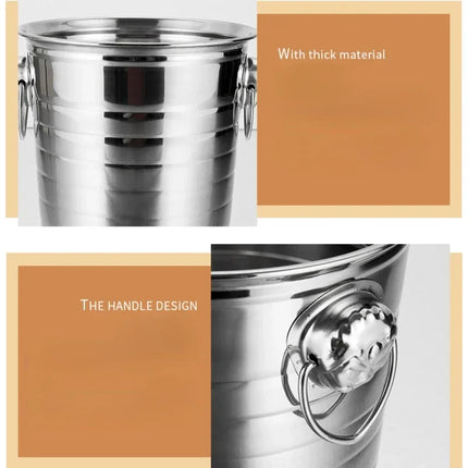 1L/3L/5L Portable Stainless Steel Ice Bucket Comfort Handle Eco-Friendly Freezer Cooler Bar Supplies Kitchen Accessories