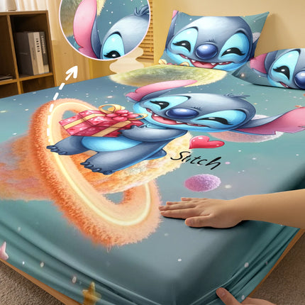 1 cartoon cute Stitch pattern digital printed frosted Fitted Sheet,bedroom printed bed cover,bedding(No pillowcase)