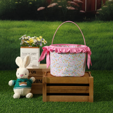 Floral Easter Basket With Ruffle And Bow For Girls Kids Carrot Candy Gift Tote Bag Egg Hunting Game Party Home Festival Decor