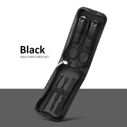 Ouriner 6-18Pcs Portable Manicure Sets Pedicure Kits Bright Black Nail Clipper Set Personal Care Tools Eyebrow Scissors