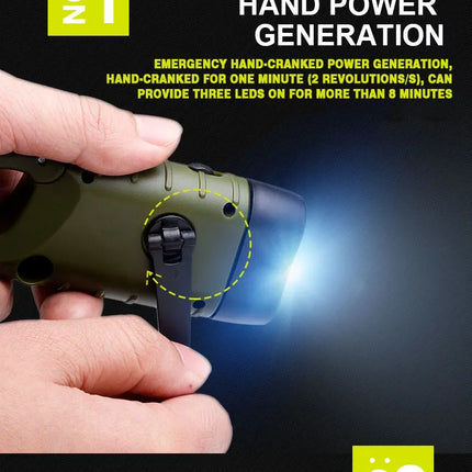 Portable LED Flashlight Tent Light Hand Crank Dynamo Solar Power Torch for Outdoor Camping Hiking Long-range Emergency Lantern