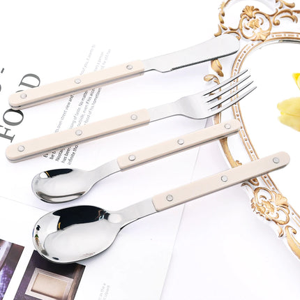 4/16Pcs Acrylic Handle Knife Fork Set Stainless Steels Dinner Cutlery Set Green Silver Western Dinnerware Home Kitchen Flatware