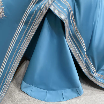 Stripe Embroidery Bedding Sets Luxury Egyptian Cotton Duvet Cover Fitted Bed Sheet Pillowcases Solid Color Mattress Cover