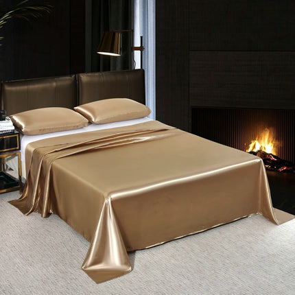 Satin Bedsheet Set High Quality Solid Color Fitted Sheet Set Single Double Queen King Size Flatsheet Set Luxury Bedding