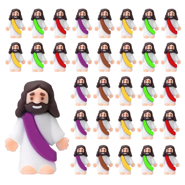 10/20/30pcs Mini Jesus Statue Set Multicolor Jesus Figurines for Baptism Favors Christmas Easter Party Decoration Table Ornament