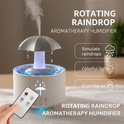Colorful Rain Drop Aroma Diffuser with Rotating Water Mist 300ml Ultrasonic Humidifier/Remote Control/Timer/LED Light