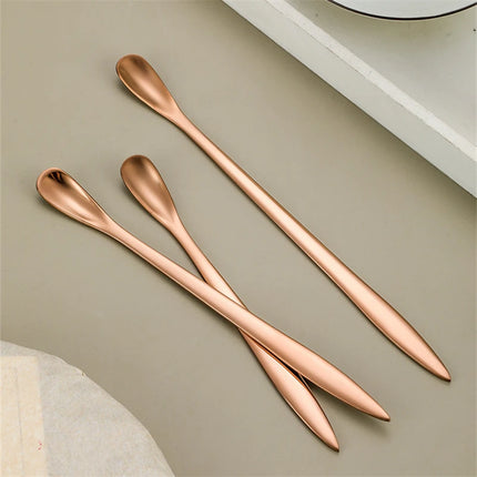 Stainless Steel Two in One Teaspoon Long Handle Cutlery Home Coffee Tea Stirring Spoon Tableware Mini Scoop Utensils for Kitchen