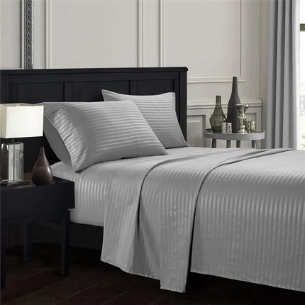 Embossed Brushed Stripe 3/4 Pieces Bed Set Flat Sheet Fitted Sheet Pillowcase Bedding Set for Twin Full Queen King Pillow Sham