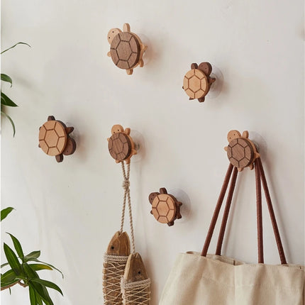 Household Solid Wood Hook Kitchen Item Wall Hook Hanger Punch Creative Animal Turtle Decorative Hooks Coat Rack Home Storage