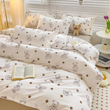 Cartoon Style Bed Sheet Set For Kids Cute Bunny Printed Bedding Set Breathable Durable постельное белье 이불세트 Queen/King Bedding