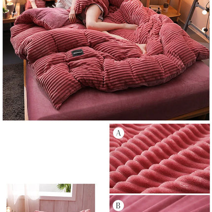 3pcs duvet cover Winter Warm Bedding sets Double Quilt Cover king Twin queen size bed thick Flano Coral Fleece with pillowscase