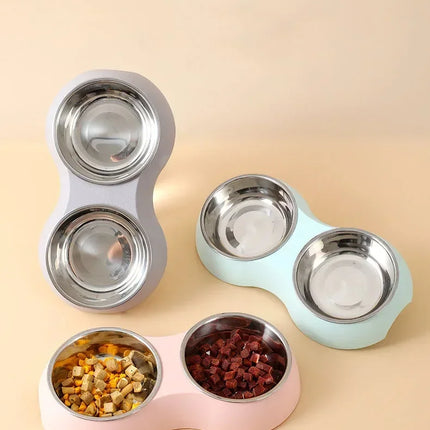 Double Pet Food Bowl Stainless Steel Drinkware Pet Drinking Food Dog Food Puppy Feeding Supplies Kitten Food Water Accessories