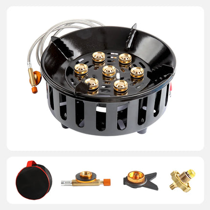 7-Core Camping Stove High-Power Strong Fire Portable Tourist Gas Burner Windproof Electronic Ignition Camping Equipment