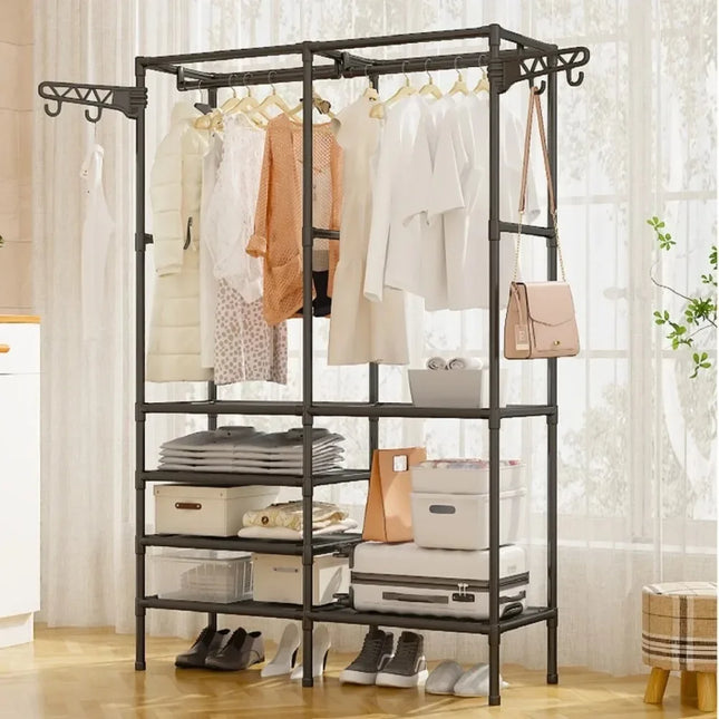 Metal Floor Clothes Rack with Shelves