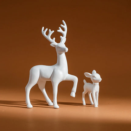 2 Pcs Cute Mother Deer Fawn Sculptures